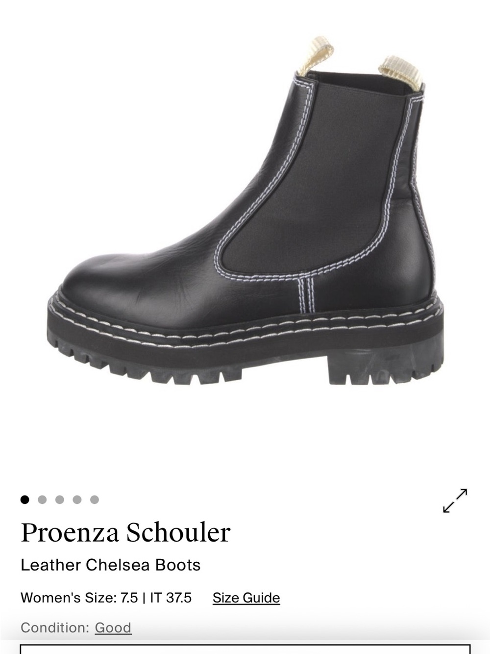 Proenza Schouler Black Leather Platform Chelsea Boots with White Stitching